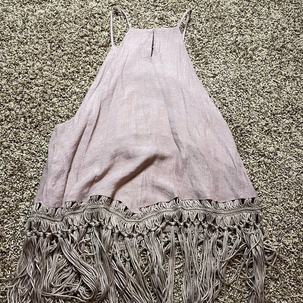 Mustard seed light purple medium Woven Crochet Fringe Tank Top - Picture 2 of 8